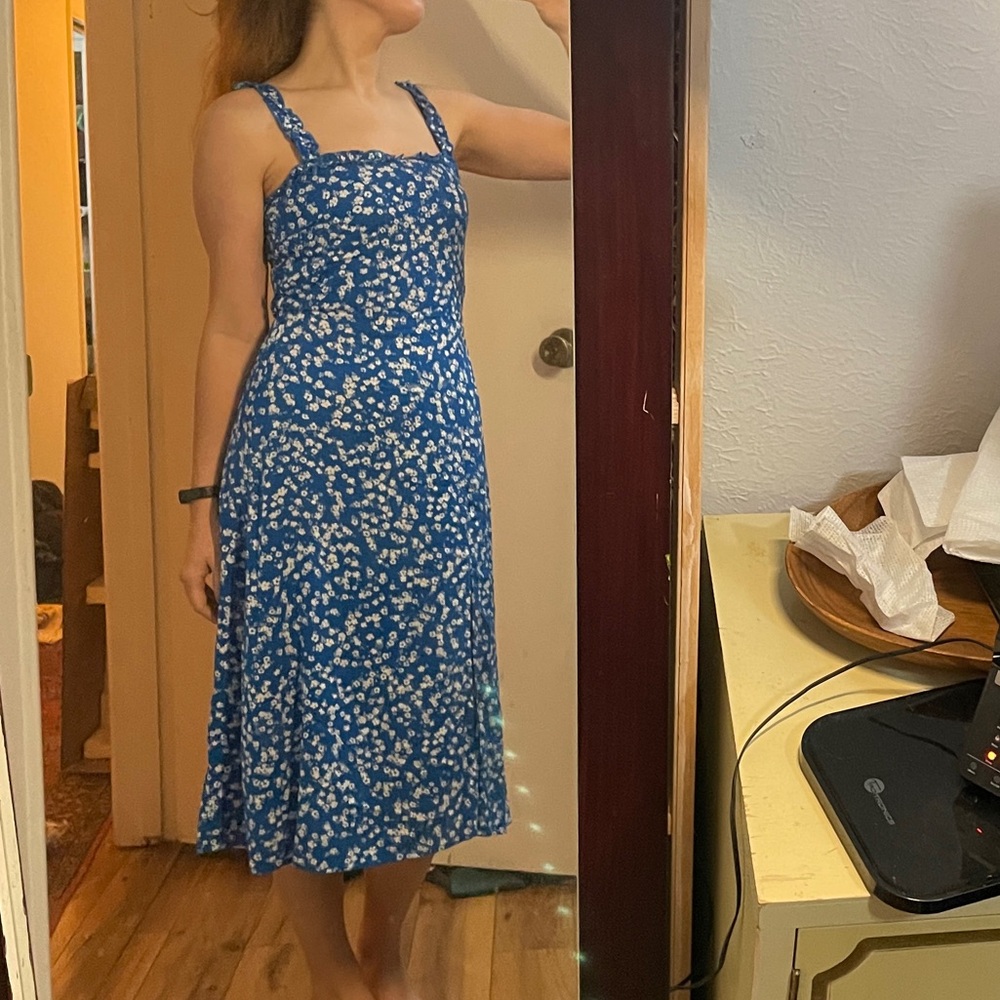 Francesca's / Mi Ami Collections Blue and White Floral Midi Dress